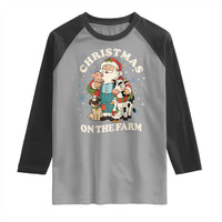Funny Xmas On The Farm Raglan Shirt Christmas Farmer Santa Claus Livestock - Wonder Print Shop