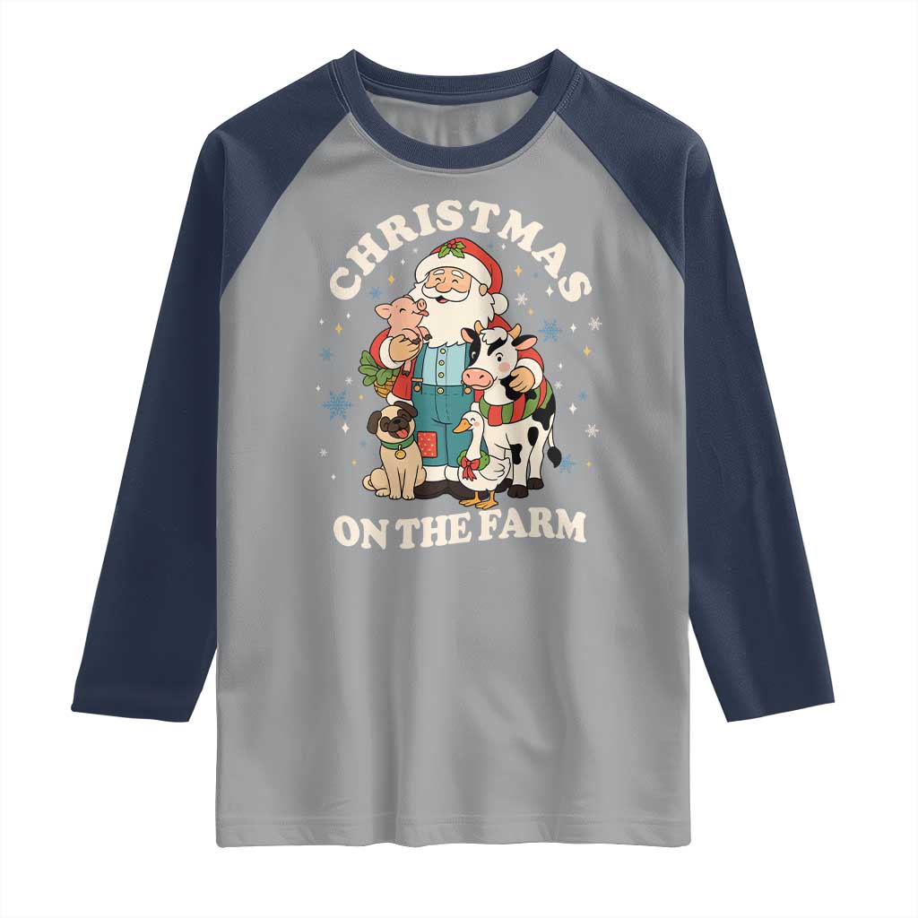 Funny Xmas On The Farm Raglan Shirt Christmas Farmer Santa Claus Livestock - Wonder Print Shop