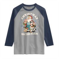 Funny Xmas On The Farm Raglan Shirt Christmas Farmer Santa Claus Livestock - Wonder Print Shop