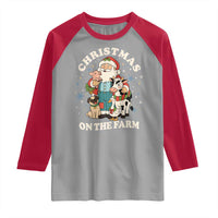 Funny Xmas On The Farm Raglan Shirt Christmas Farmer Santa Claus Livestock - Wonder Print Shop