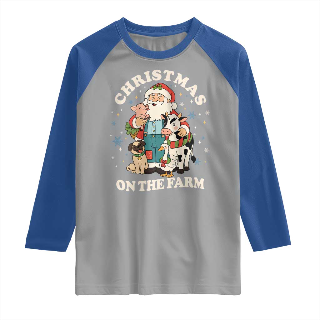 Funny Xmas On The Farm Raglan Shirt Christmas Farmer Santa Claus Livestock - Wonder Print Shop