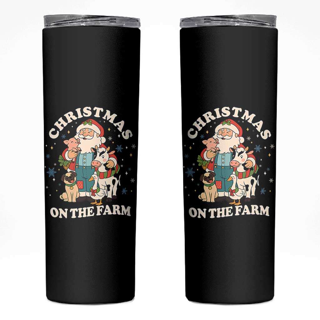 Funny Xmas On The Farm Skinny Tumbler Christmas Farmer Santa Claus Livestock - Wonder Print Shop