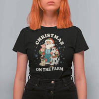 Funny Xmas On The Farm T Shirt For Women Christmas Farmer Santa Claus Livestock - Wonder Print Shop