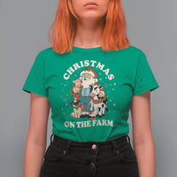 Funny Xmas On The Farm T Shirt For Women Christmas Farmer Santa Claus Livestock - Wonder Print Shop