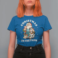 Funny Xmas On The Farm T Shirt For Women Christmas Farmer Santa Claus Livestock - Wonder Print Shop
