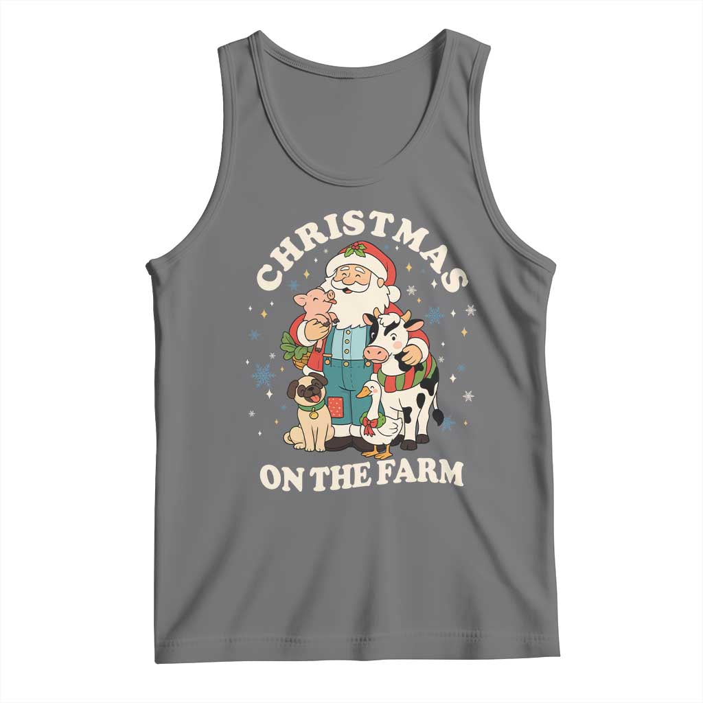 Funny Xmas On The Farm Tank Top Christmas Farmer Santa Claus Livestock - Wonder Print Shop