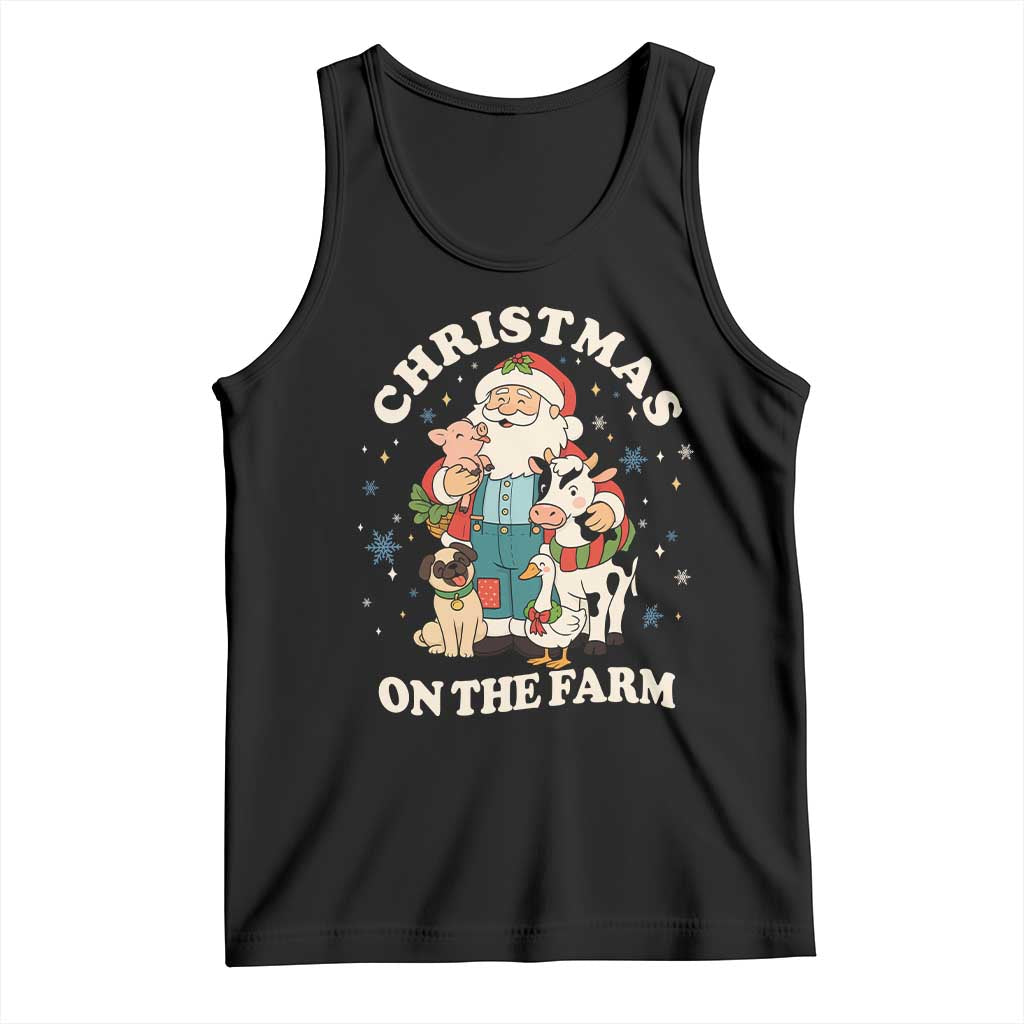 Funny Xmas On The Farm Tank Top Christmas Farmer Santa Claus Livestock - Wonder Print Shop
