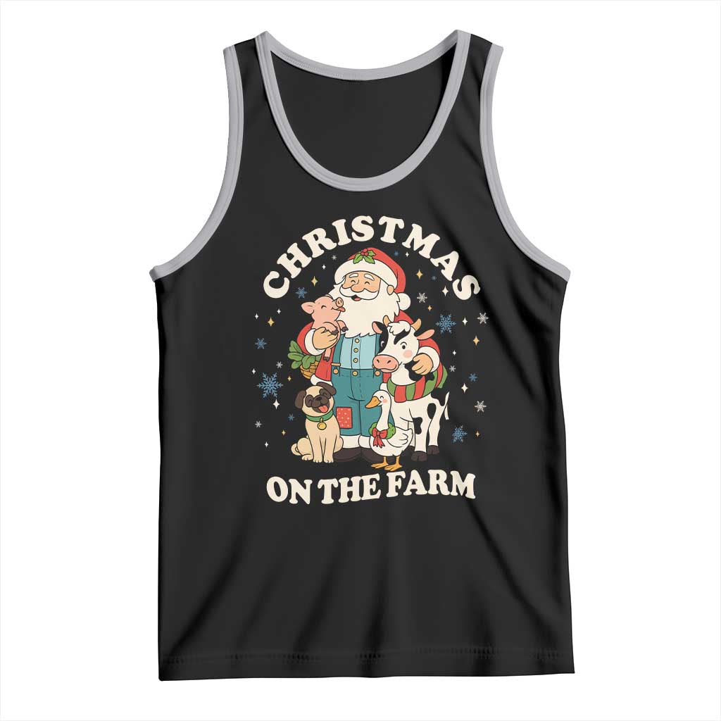 Funny Xmas On The Farm Tank Top Christmas Farmer Santa Claus Livestock - Wonder Print Shop
