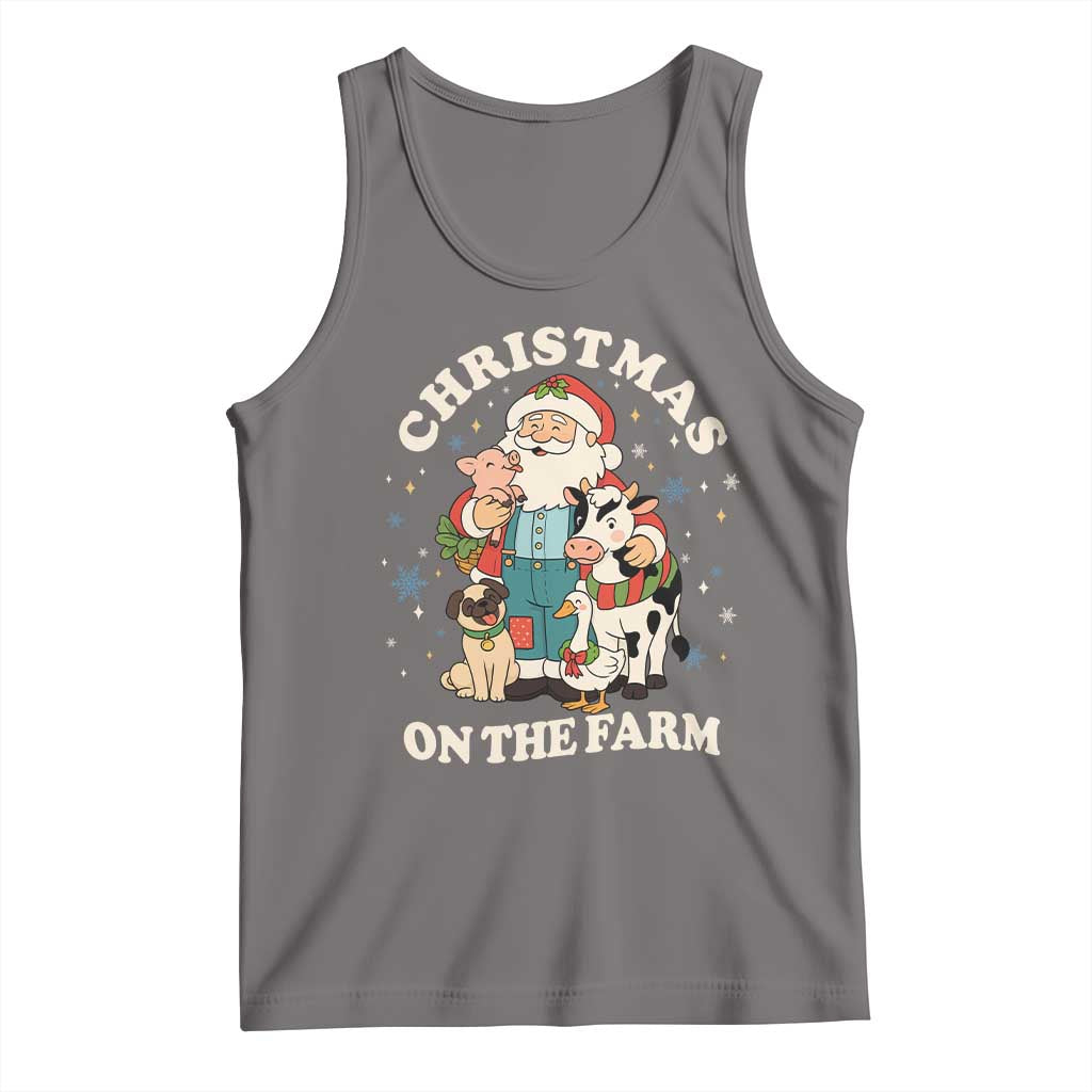 Funny Xmas On The Farm Tank Top Christmas Farmer Santa Claus Livestock - Wonder Print Shop