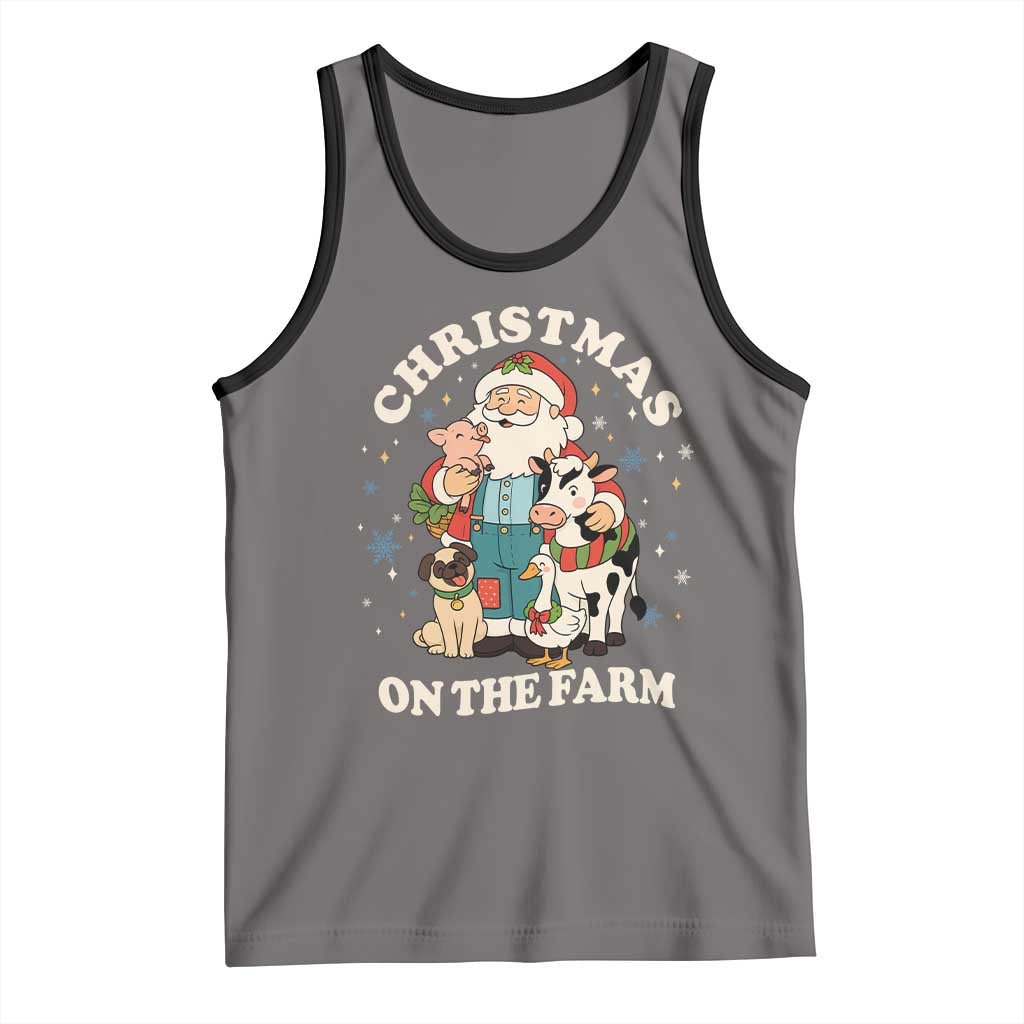 Funny Xmas On The Farm Tank Top Christmas Farmer Santa Claus Livestock - Wonder Print Shop