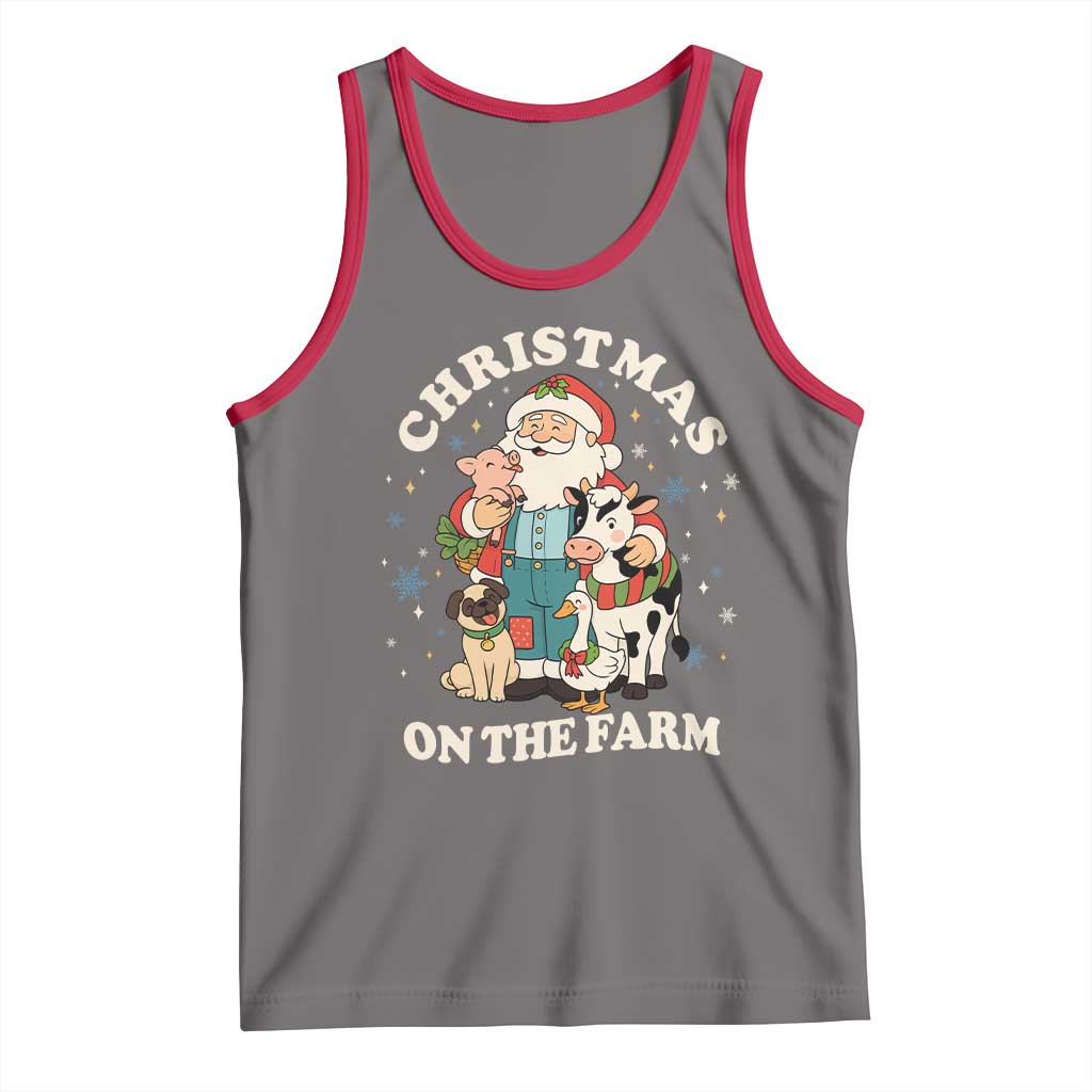 Funny Xmas On The Farm Tank Top Christmas Farmer Santa Claus Livestock - Wonder Print Shop