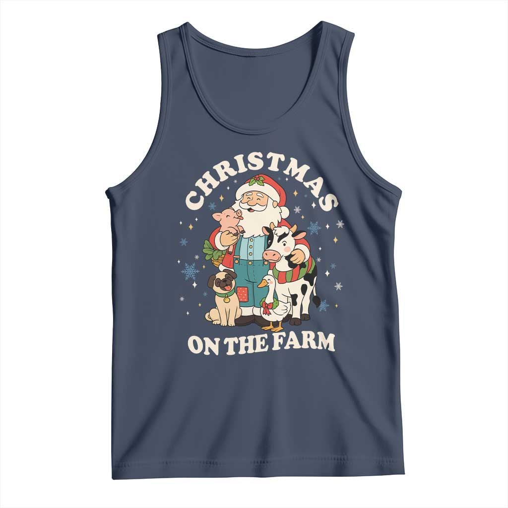 Funny Xmas On The Farm Tank Top Christmas Farmer Santa Claus Livestock - Wonder Print Shop
