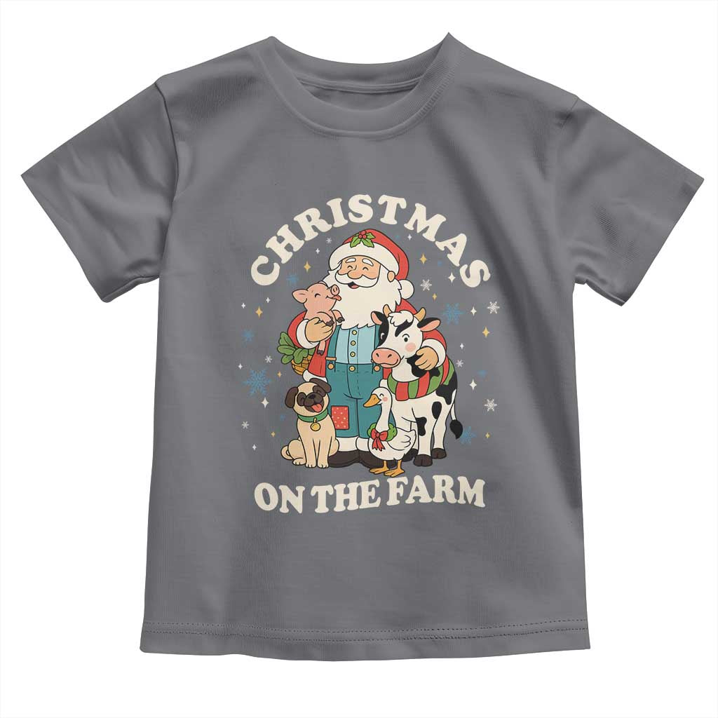 Funny Xmas On The Farm Toddler T Shirt Christmas Farmer Santa Claus Livestock - Wonder Print Shop
