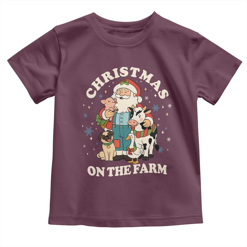 Funny Xmas On The Farm Toddler T Shirt Christmas Farmer Santa Claus Livestock - Wonder Print Shop
