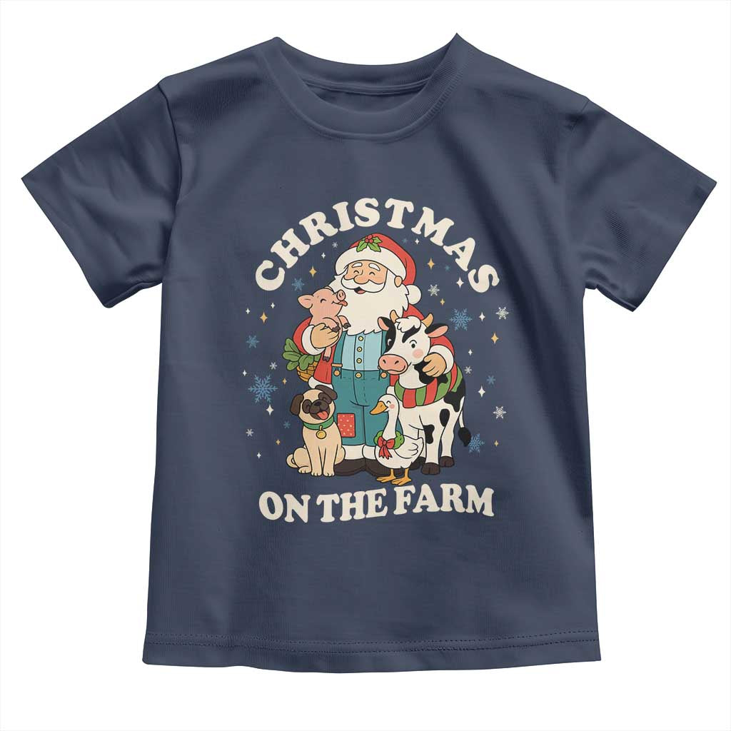 Funny Xmas On The Farm Toddler T Shirt Christmas Farmer Santa Claus Livestock - Wonder Print Shop