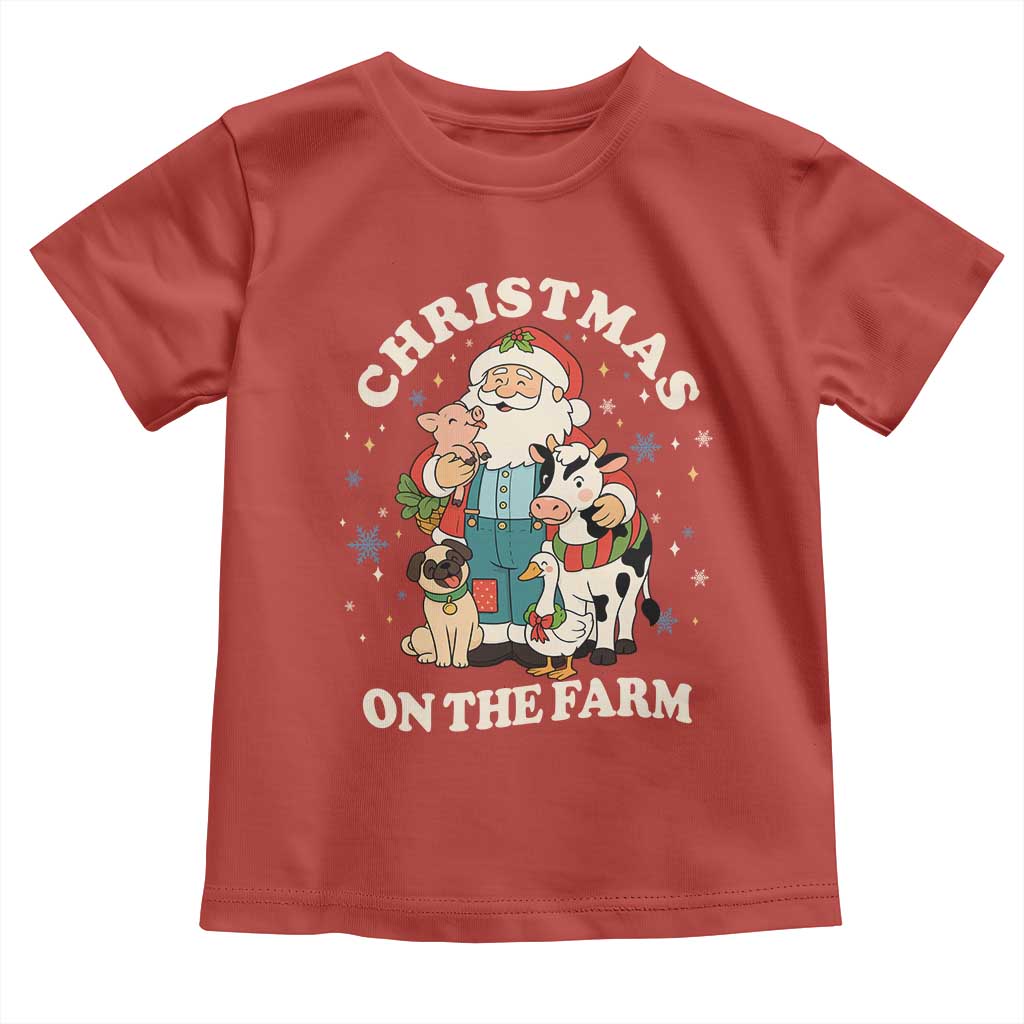 Funny Xmas On The Farm Toddler T Shirt Christmas Farmer Santa Claus Livestock - Wonder Print Shop