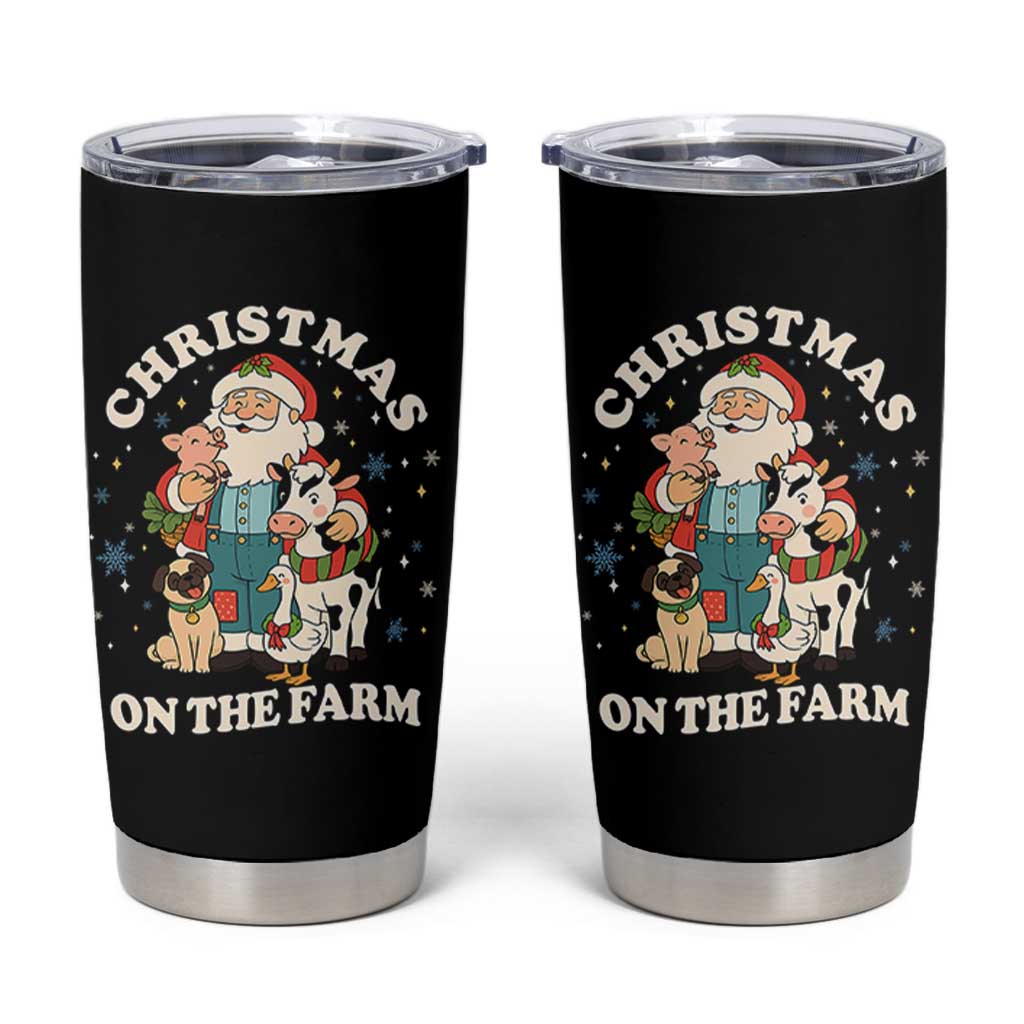 Funny Xmas On The Farm Tumbler Cup Christmas Farmer Santa Claus Livestock - Wonder Print Shop