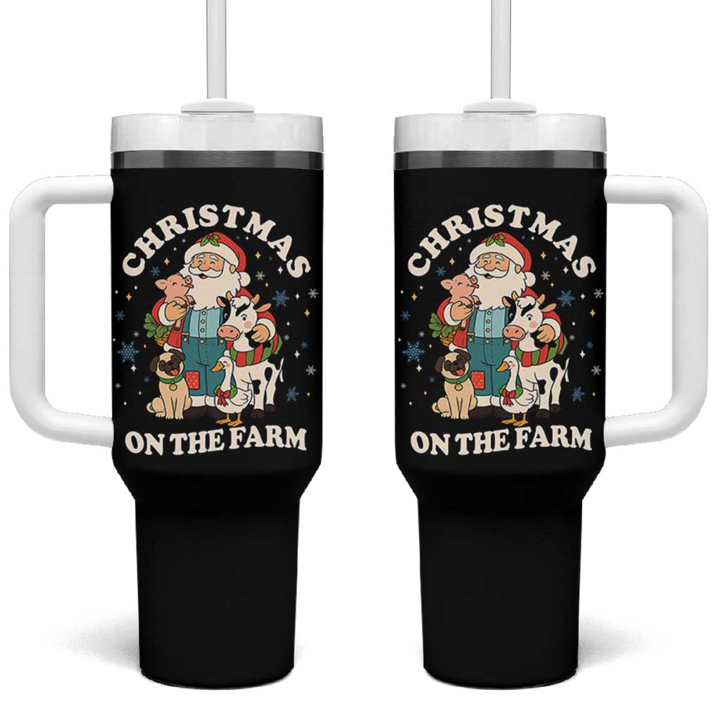 Funny Xmas On The Farm Tumbler With Handle Christmas Farmer Santa Claus Livestock - Wonder Print Shop