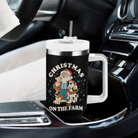 Funny Xmas On The Farm Tumbler With Handle Christmas Farmer Santa Claus Livestock - Wonder Print Shop