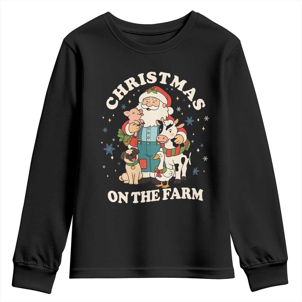 Funny Xmas On The Farm Youth Sweatshirt Christmas Farmer Santa Claus Livestock - Wonder Print Shop