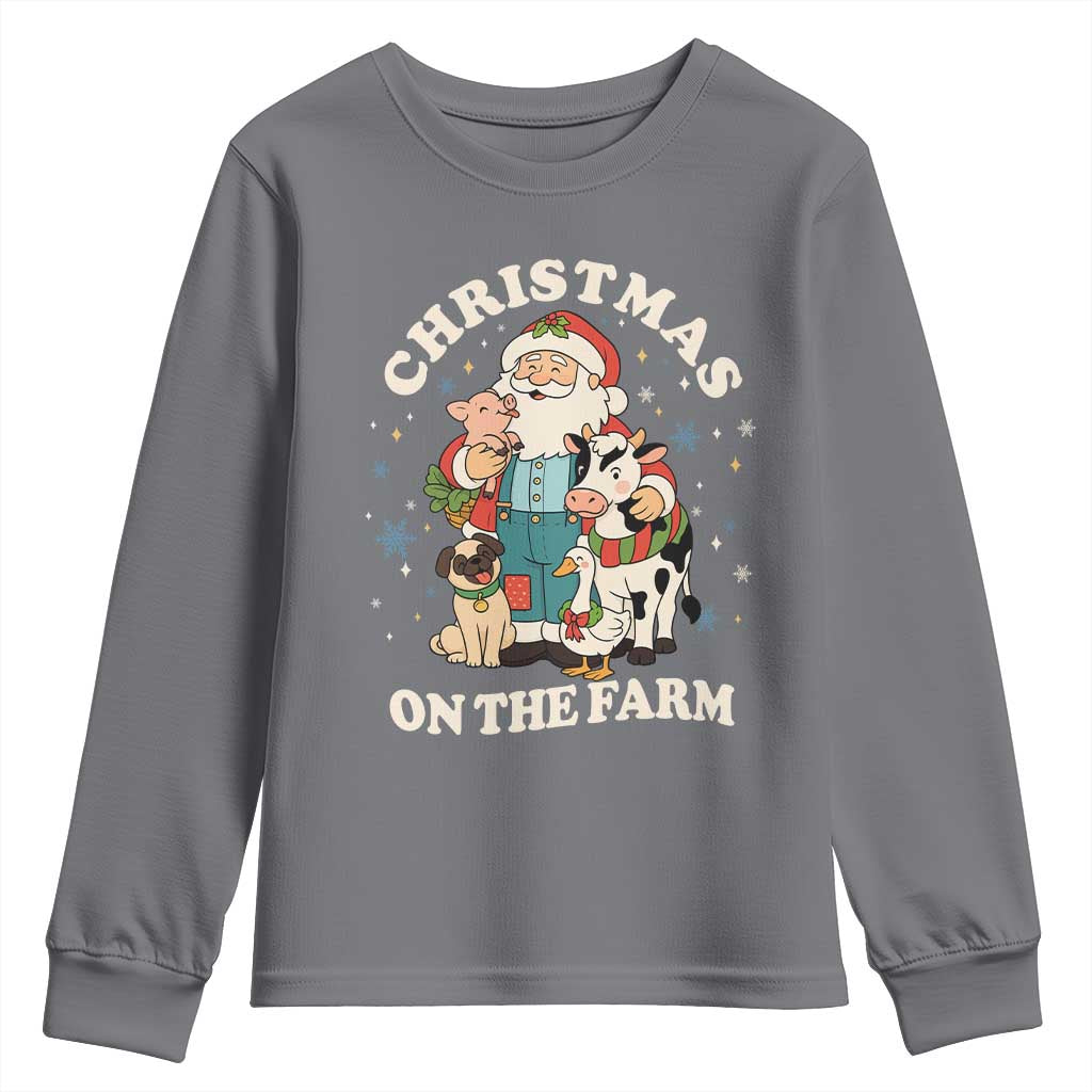 Funny Xmas On The Farm Youth Sweatshirt Christmas Farmer Santa Claus Livestock - Wonder Print Shop