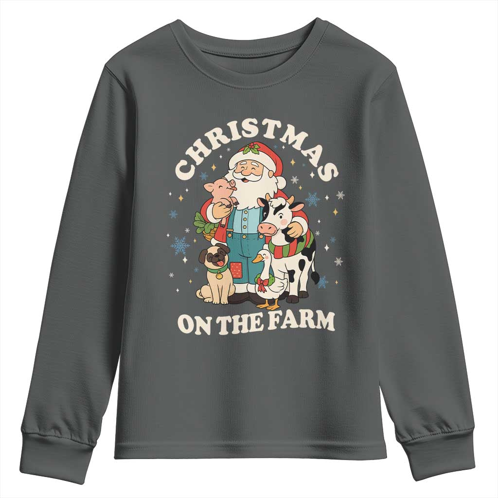 Funny Xmas On The Farm Youth Sweatshirt Christmas Farmer Santa Claus Livestock - Wonder Print Shop