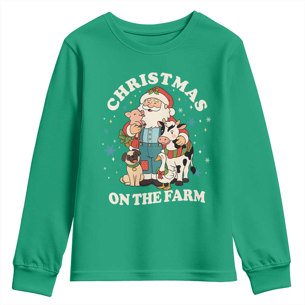 Funny Xmas On The Farm Youth Sweatshirt Christmas Farmer Santa Claus Livestock - Wonder Print Shop