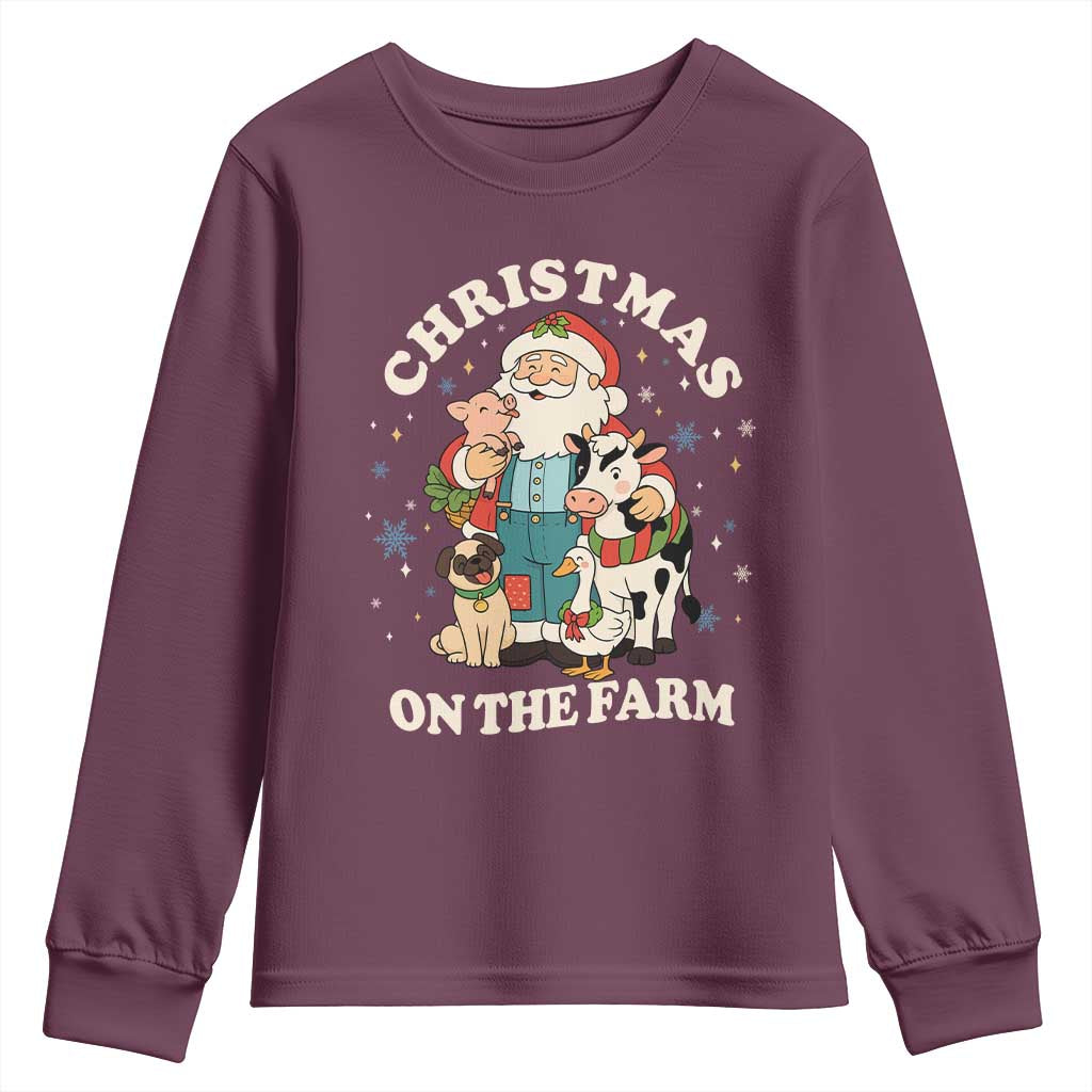 Funny Xmas On The Farm Youth Sweatshirt Christmas Farmer Santa Claus Livestock - Wonder Print Shop