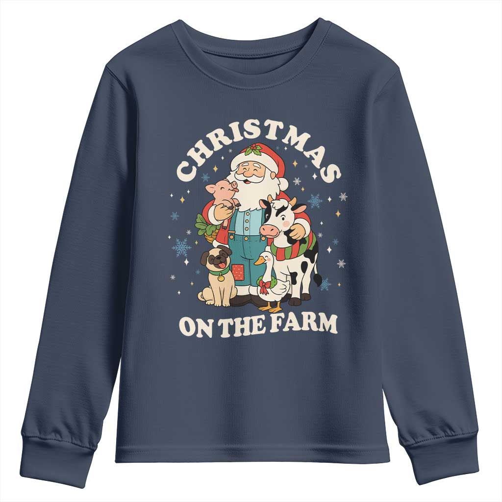 Funny Xmas On The Farm Youth Sweatshirt Christmas Farmer Santa Claus Livestock - Wonder Print Shop