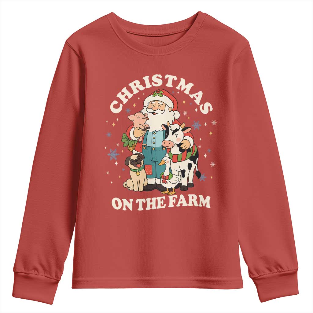 Funny Xmas On The Farm Youth Sweatshirt Christmas Farmer Santa Claus Livestock - Wonder Print Shop
