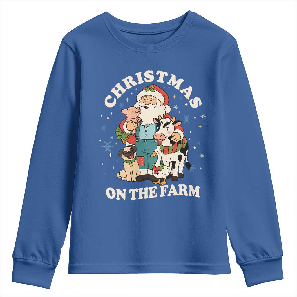 Funny Xmas On The Farm Youth Sweatshirt Christmas Farmer Santa Claus Livestock - Wonder Print Shop