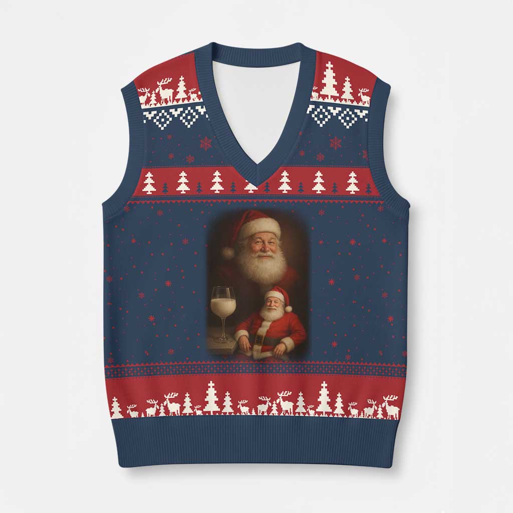 Funny Xmas Santa Drinking Milk Dank Meme V-Neck Knit Sweater Vest - Wonder Print Shop