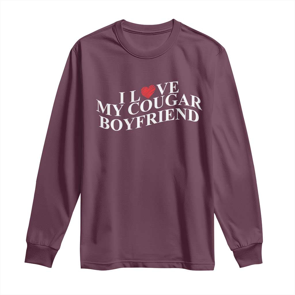 Funny I Love My Cougar Boyfriend Long Sleeve Shirt Girlfriend Valentines Couple Matching