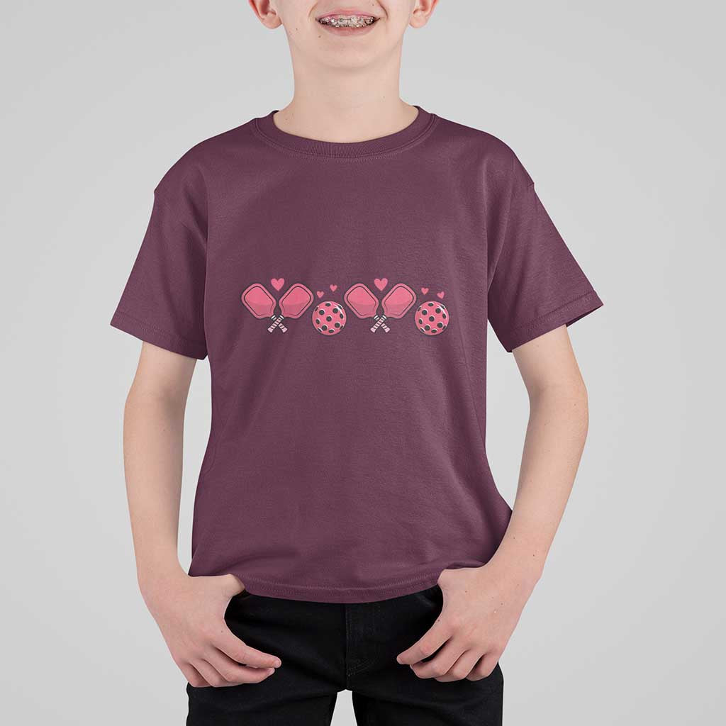 Funny Valentine's Day Xoxo Pink Pickleball T Shirt For Kid