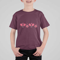 Funny Valentine's Day Xoxo Pink Pickleball T Shirt For Kid