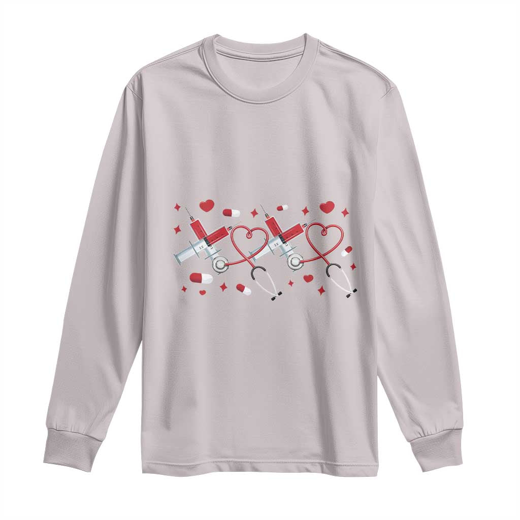 Funny Valentine's Day Nurse Doctor Long Sleeve Shirt Heart Stethoscope