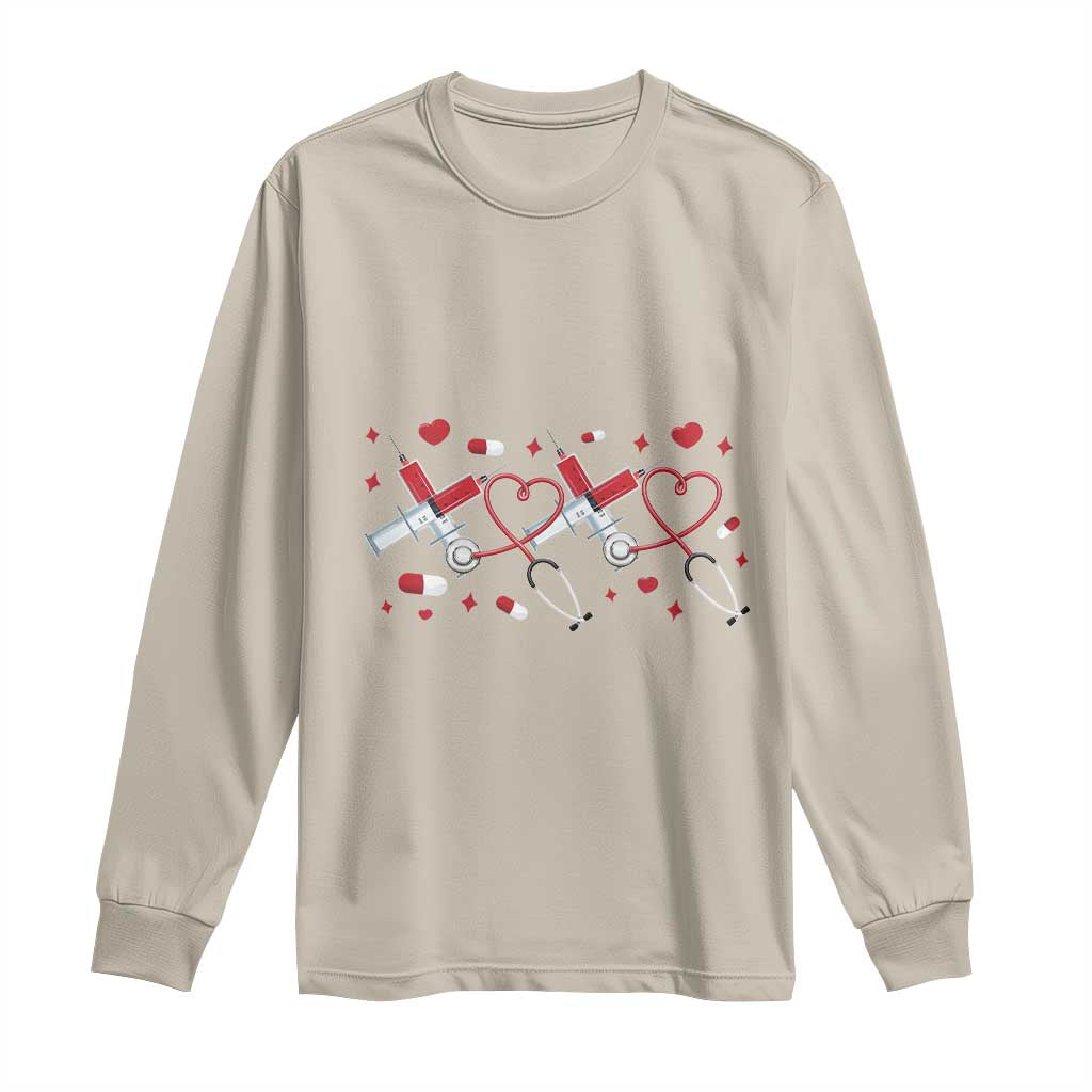 Funny Valentine's Day Nurse Doctor Long Sleeve Shirt Heart Stethoscope