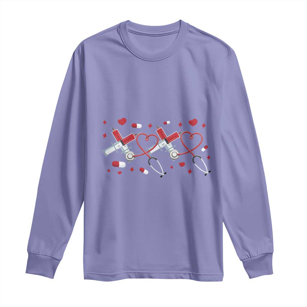 Funny Valentine's Day Nurse Doctor Long Sleeve Shirt Heart Stethoscope