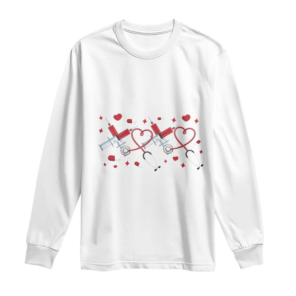 Funny Valentine's Day Nurse Doctor Long Sleeve Shirt Heart Stethoscope