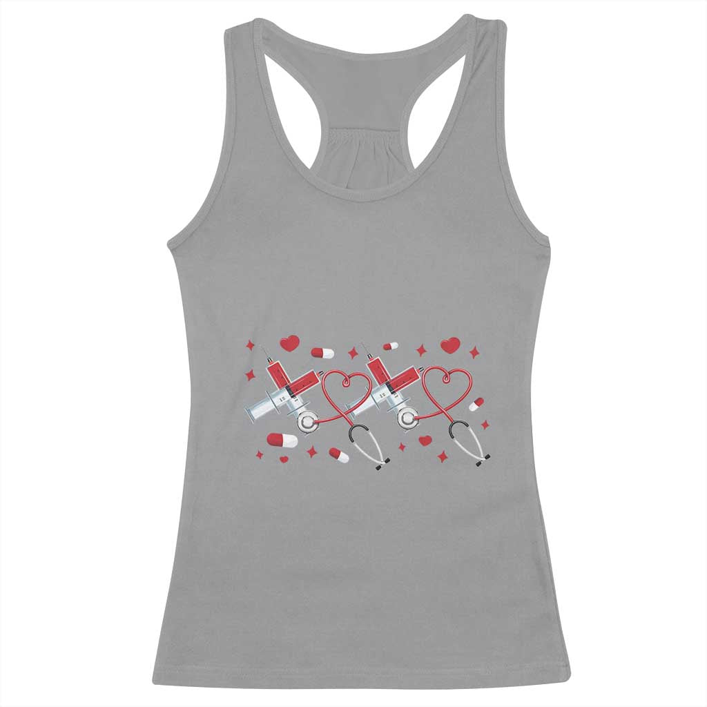 Funny Valentine's Day Nurse Doctor Racerback Tank Top Heart Stethoscope