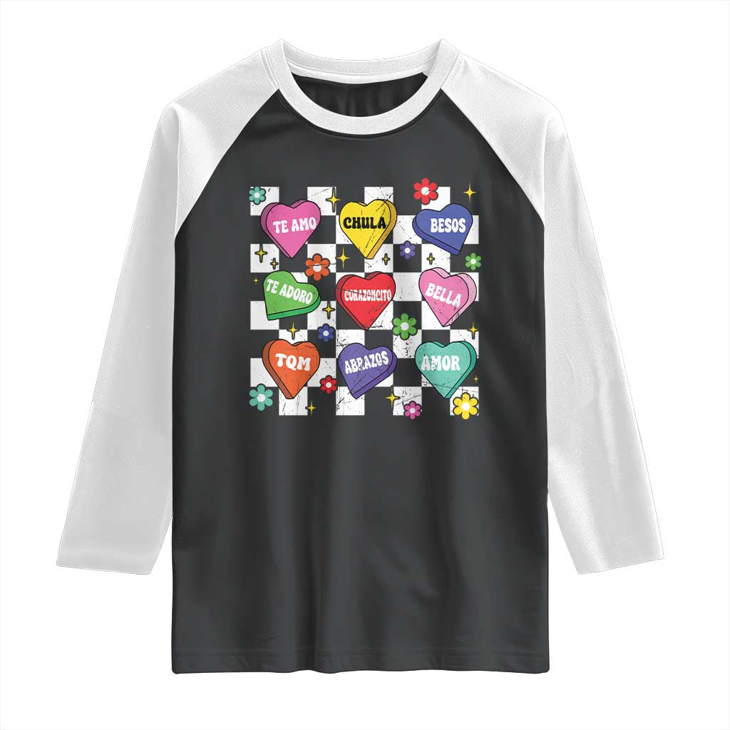 Funny Spanish Candy Heart Valentine's Day Raglan Shirt