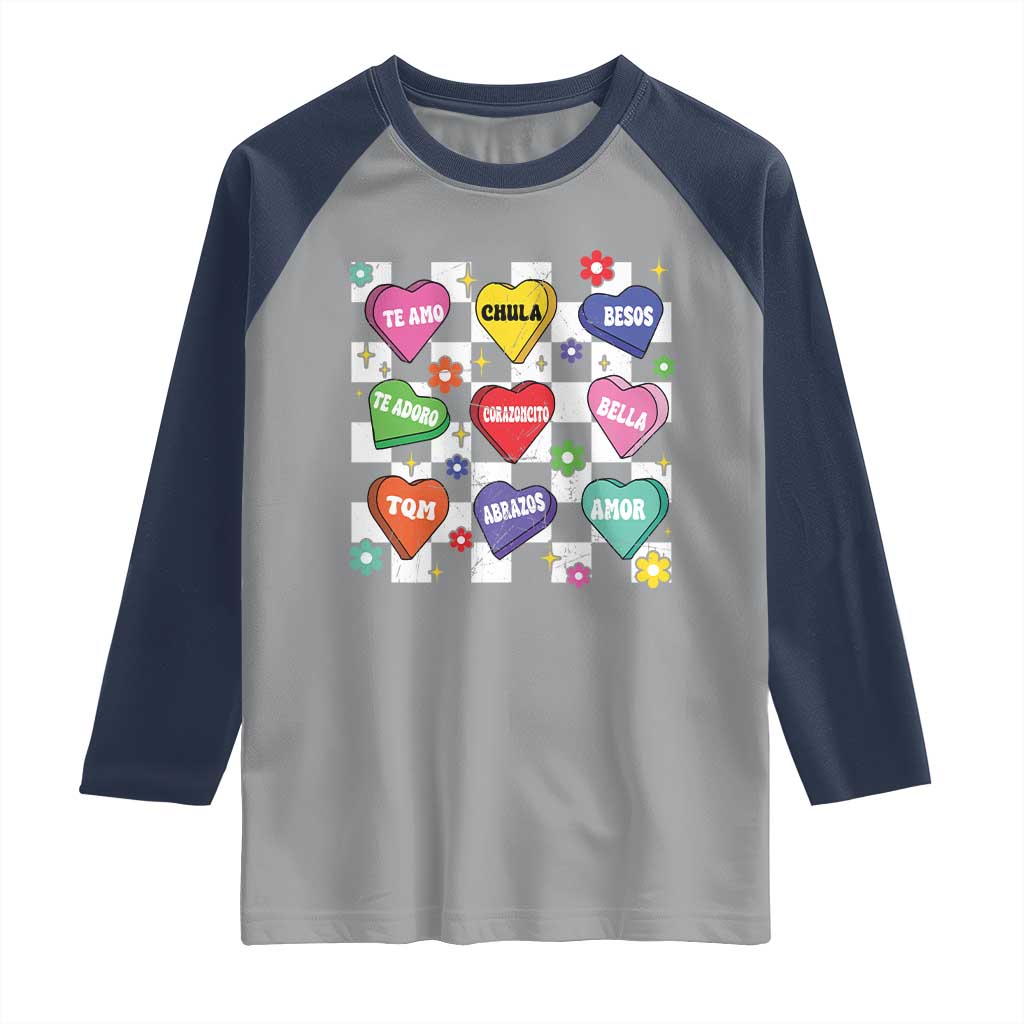 Funny Spanish Candy Heart Valentine's Day Raglan Shirt