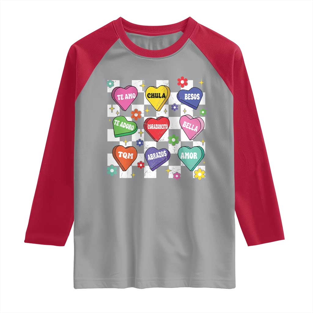 Funny Spanish Candy Heart Valentine's Day Raglan Shirt