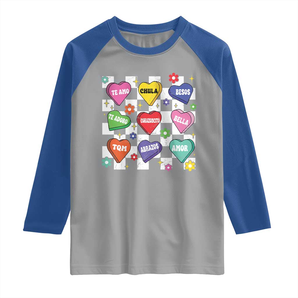 Funny Spanish Candy Heart Valentine's Day Raglan Shirt