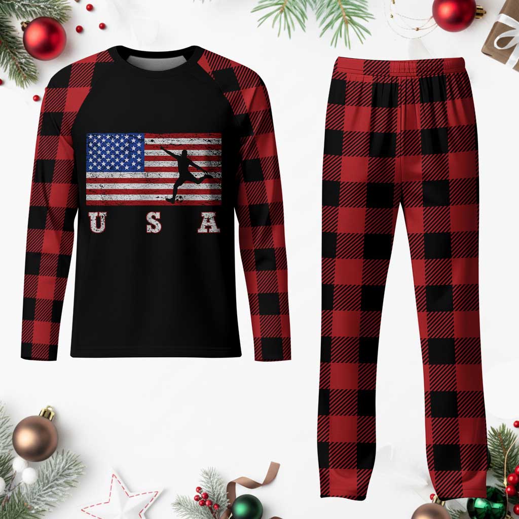 Patriotic Soccer Plaid Pajama Set USA American Flag Team - Wonder Print Shop