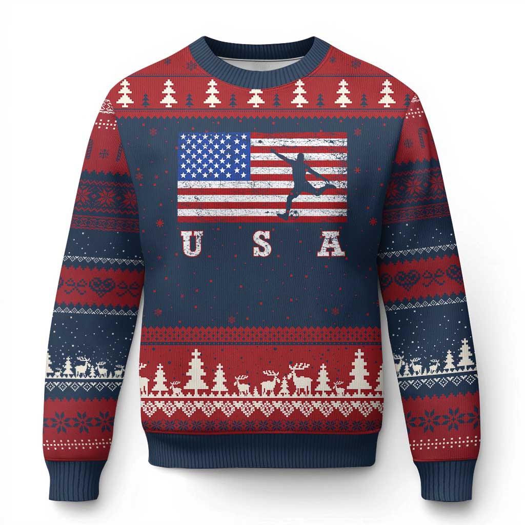 Patriotic Soccer Ugly Christmas Sweater USA American Flag Team - Wonder Print Shop