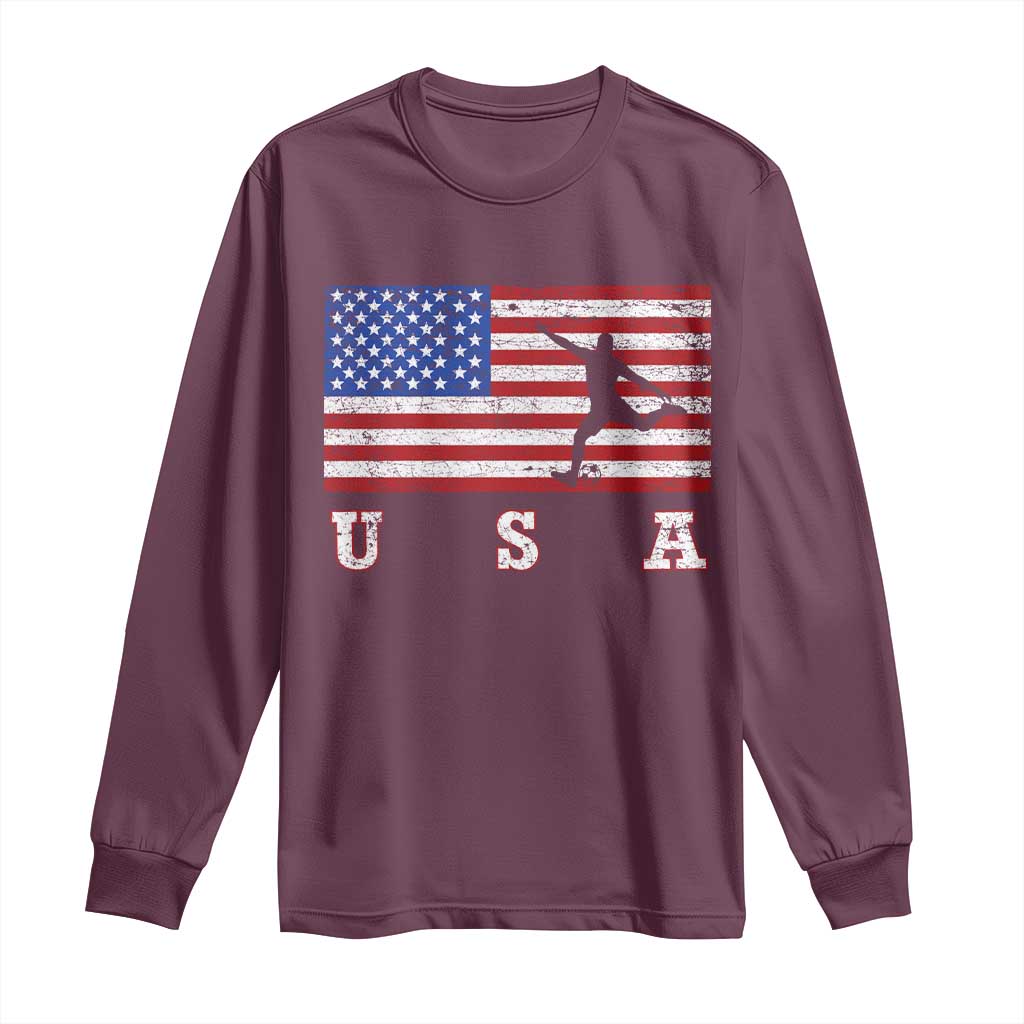 Patriotic Soccer Long Sleeve Shirt USA American Flag Team - Wonder Print Shop