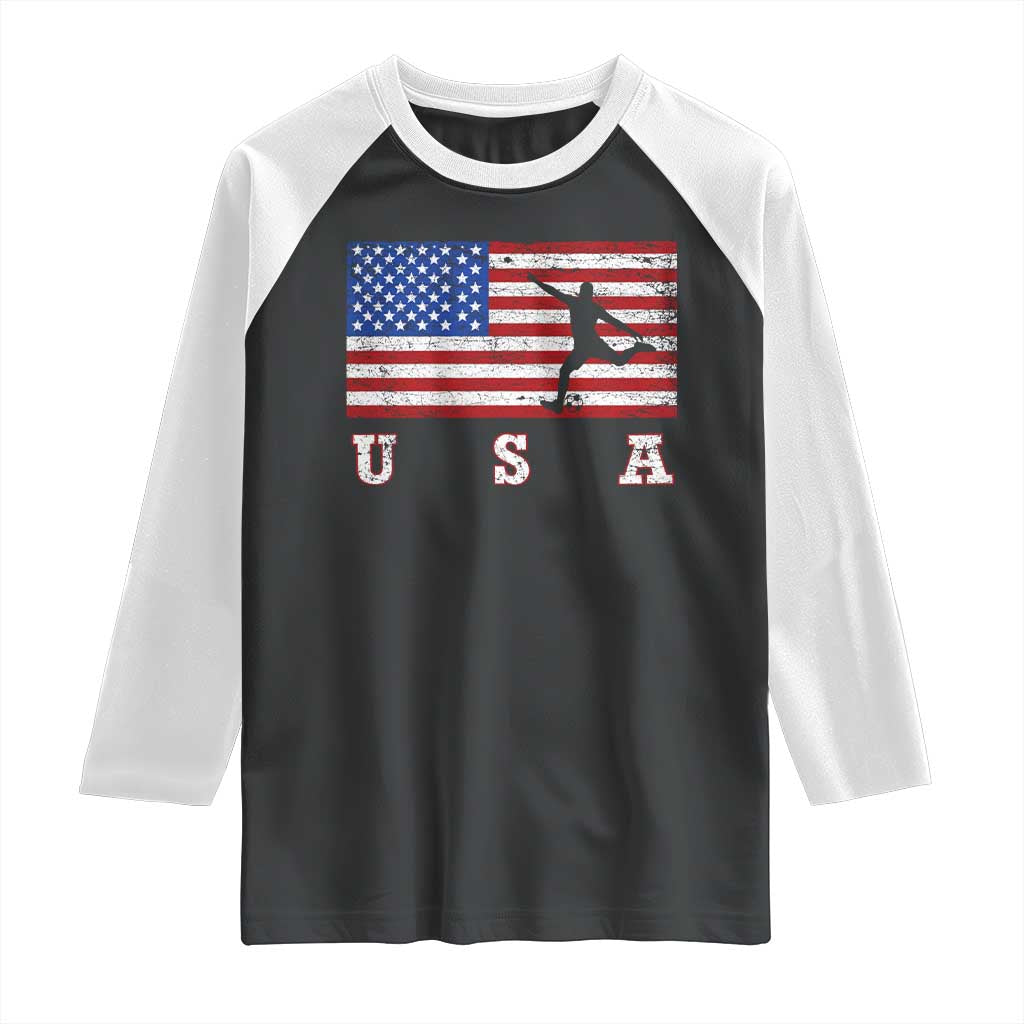 Patriotic Soccer Raglan Shirt USA American Flag Team - Wonder Print Shop
