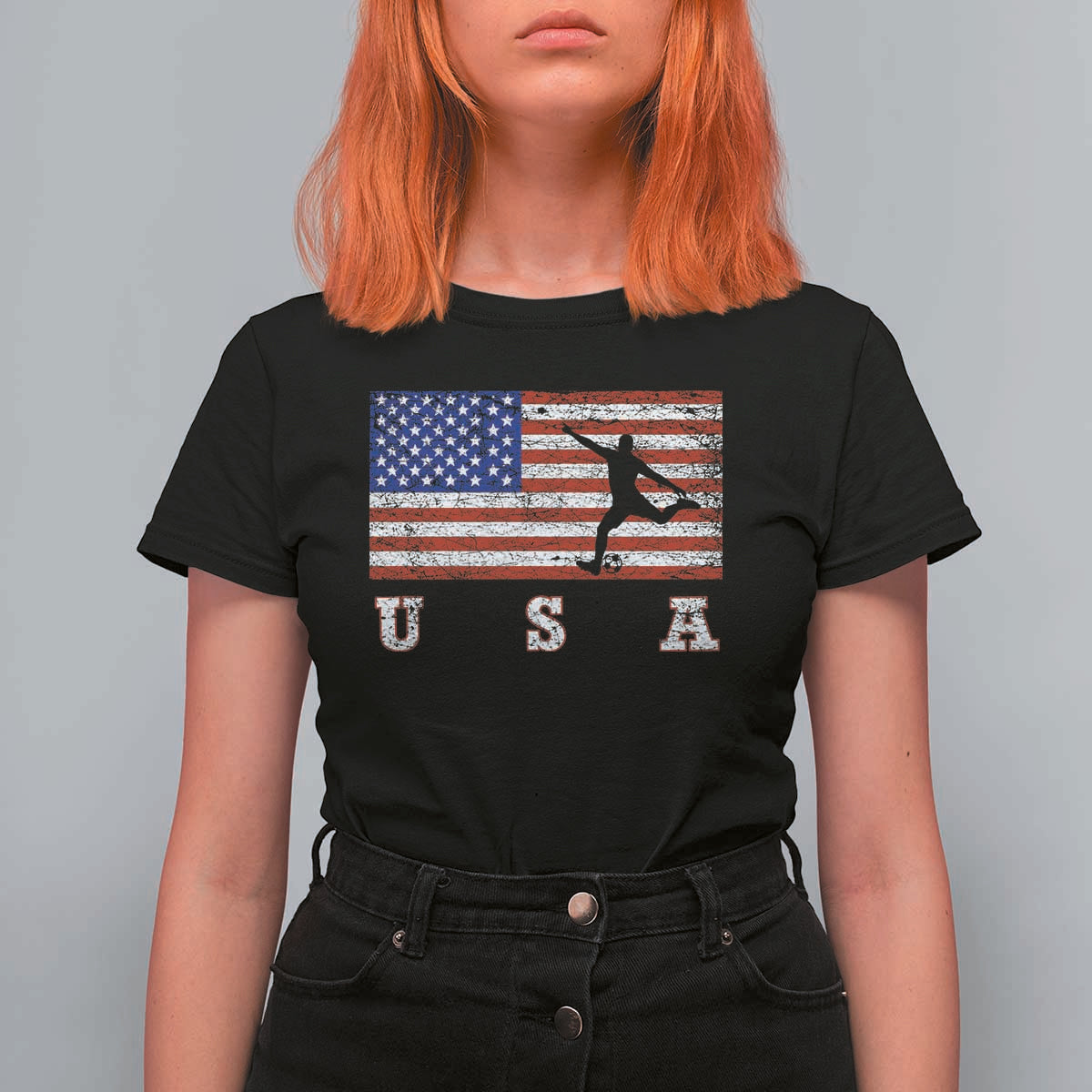 Patriotic Soccer T Shirt For Women USA American Flag Team - Wonder Print Shop