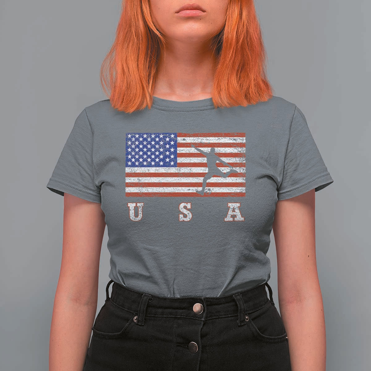 Patriotic Soccer T Shirt For Women USA American Flag Team - Wonder Print Shop